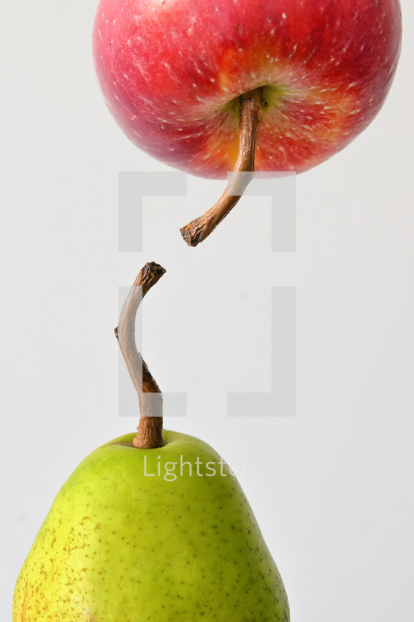 Abstract Connection between fruits on white background