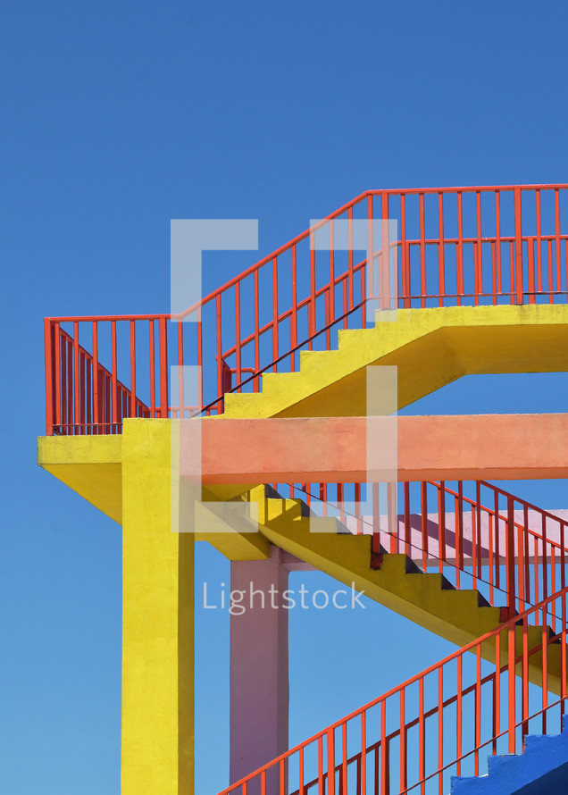 Abstract Summer Colors. Colorful Stairs Against Blue Sky