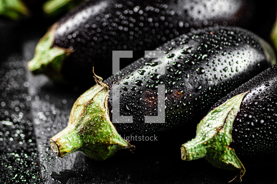 Fresh homemade eggplant on the table. On a wooden background. High quality photo