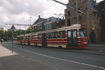 Tram in the city center of Amsterdam