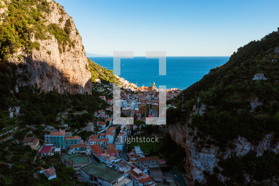 Ancient village of Amalfi. Aerial view 