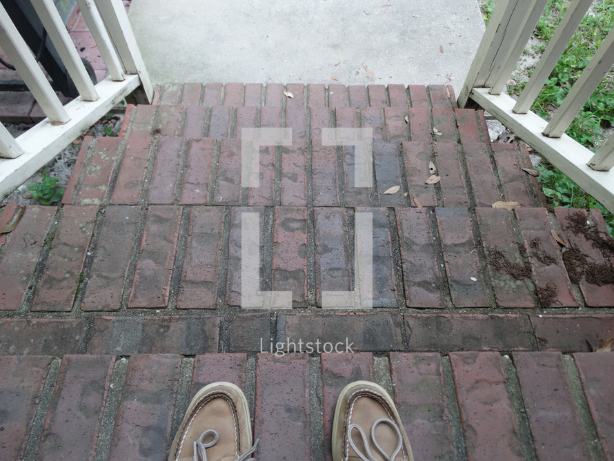 Looking down brick steps