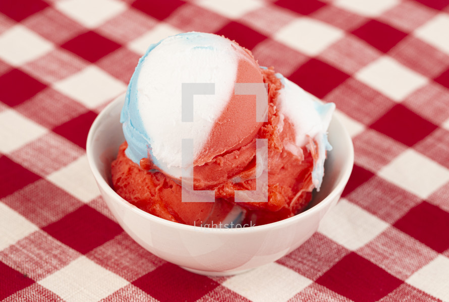 red, white, and blue ice cream cone 