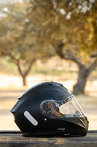 helmet on a bench 