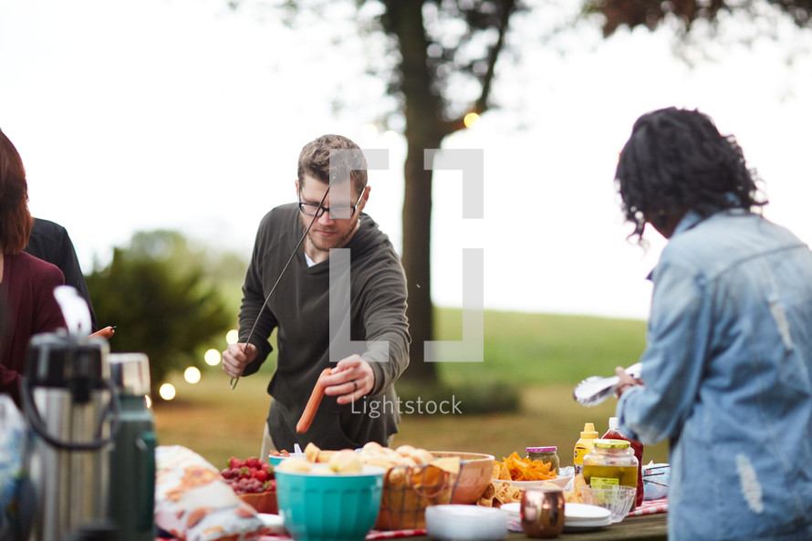 food at an outdoor party in fall 