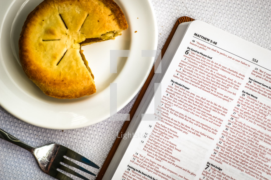 pie and open Bible 