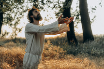 Jesus Christ Alone in the Garden, Meditating and Praying