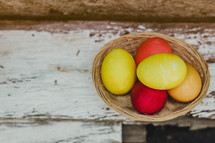 Easter basket of dyed Easter eggs 