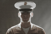 Vintage photographic look of Marine in uniform.
