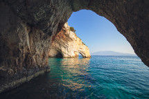 Agios Nikolaos blue caves in Zakynthos (Zante) island, in Greece