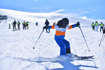 A Young Skier Mastering His Skills with a Quick Stop and a Spraying Snow Effect