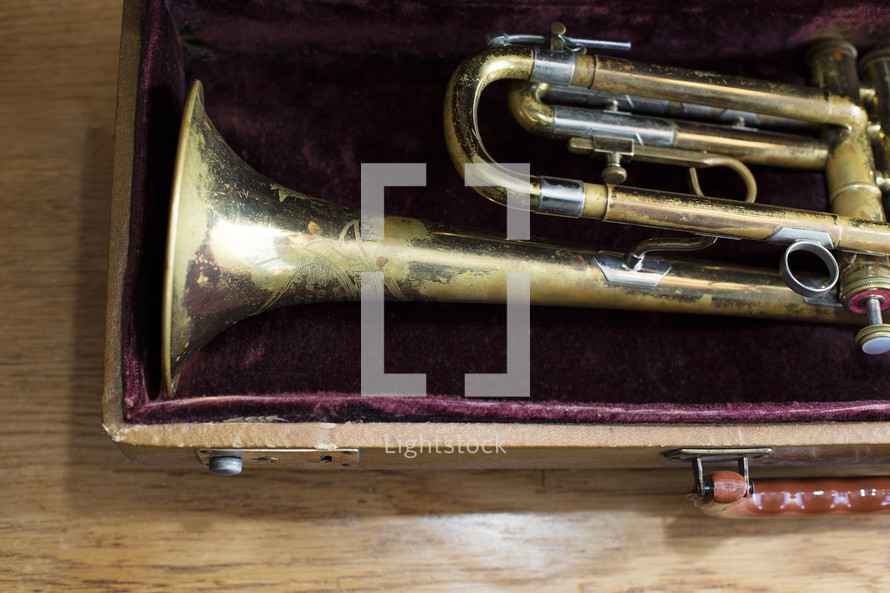 a trumpet inside case