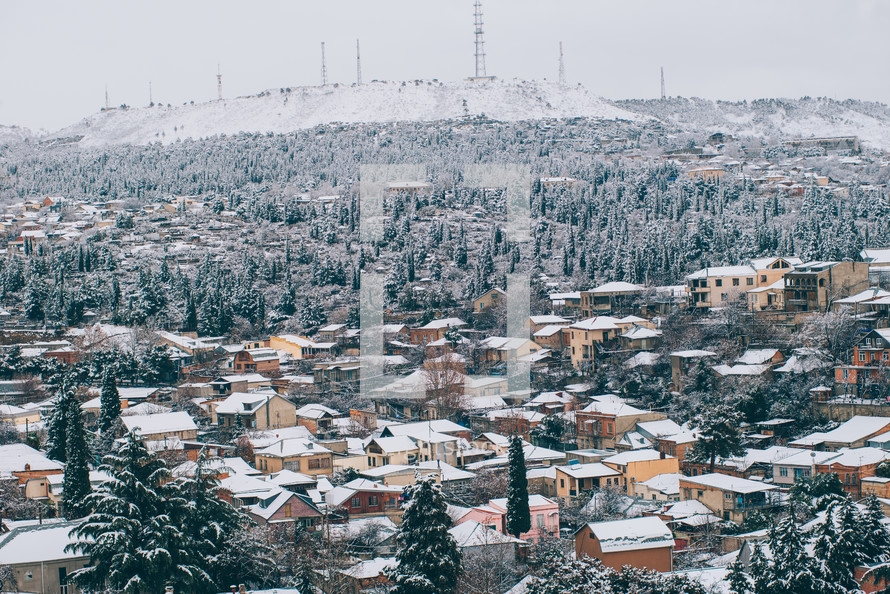 Snowy-covered Houses In Winter. The Snowy Landscape Of The City