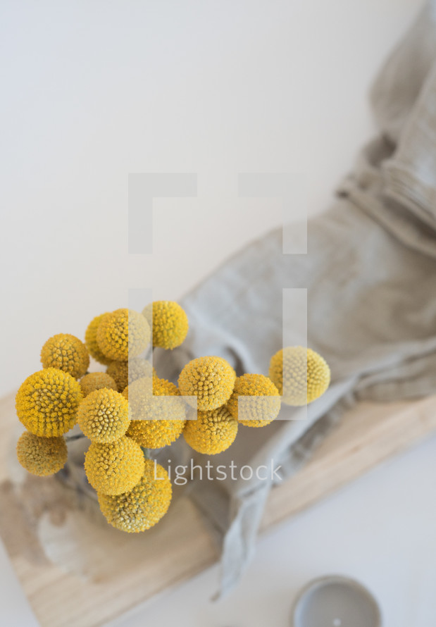 yellow flowers and linen fabric 