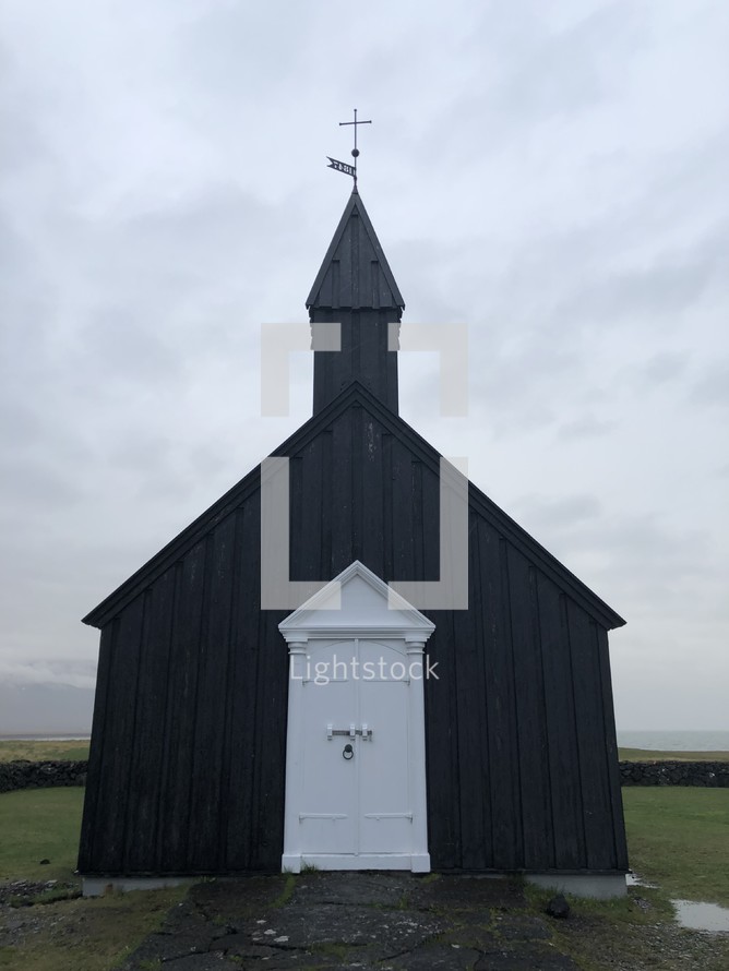 rural black chapel in Iceland 