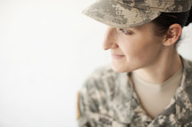 Female soldier in uniform.