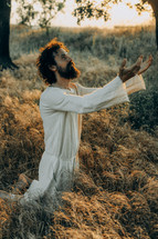 Jesus Christ Alone in the Garden, Meditating and Praying