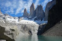 Torres Del Paine Mountain and Lake Landscape in Patagonia, Chile 