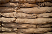 stacked of burlap sacks 