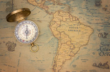 compass on a map of South America 