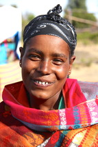 woman wearing a traditional head scarf 