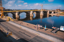 River in Dresden and Reconstructive work of the bridge