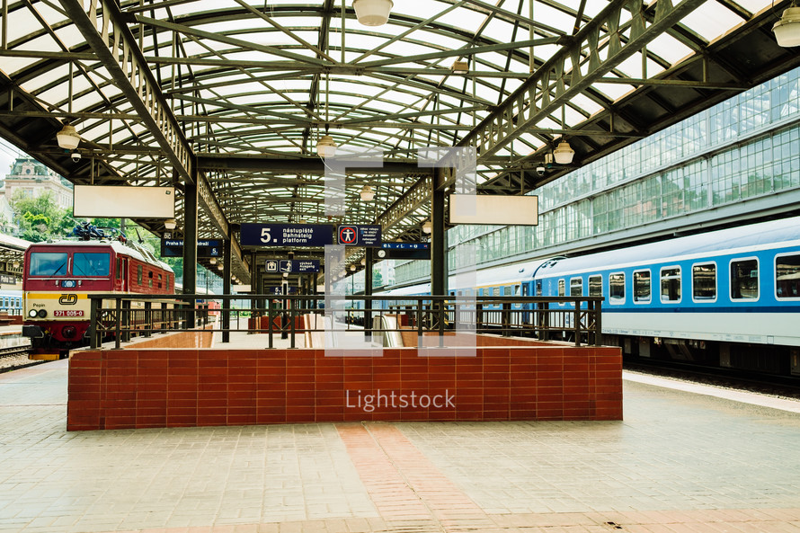 Prague, Czechia - 30 July 2024: Main Railway station empty in the morning, hlavni nadrazi, public transport. High quality photo