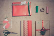 Christmas wrapping paper and ribbons 