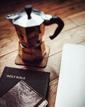 Bible and coffee press 