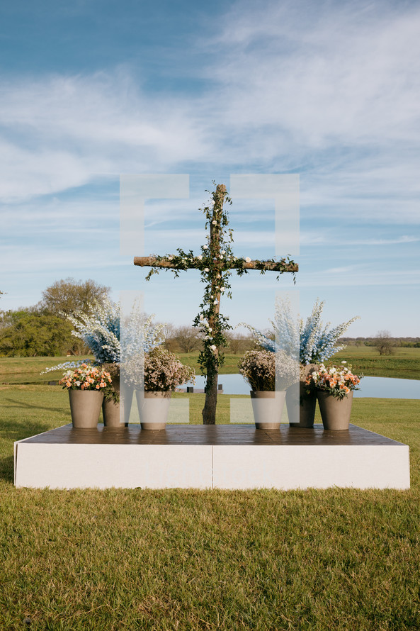 floral altar with cross 