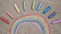rainbow of sidewalk chalk 