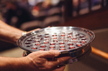 communion tray of wine cups 