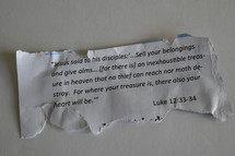 Jesus said to his disciples sell your belongings and give alms, Luke 12:33-34