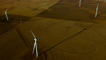 Aerial shot of wind turbines.
