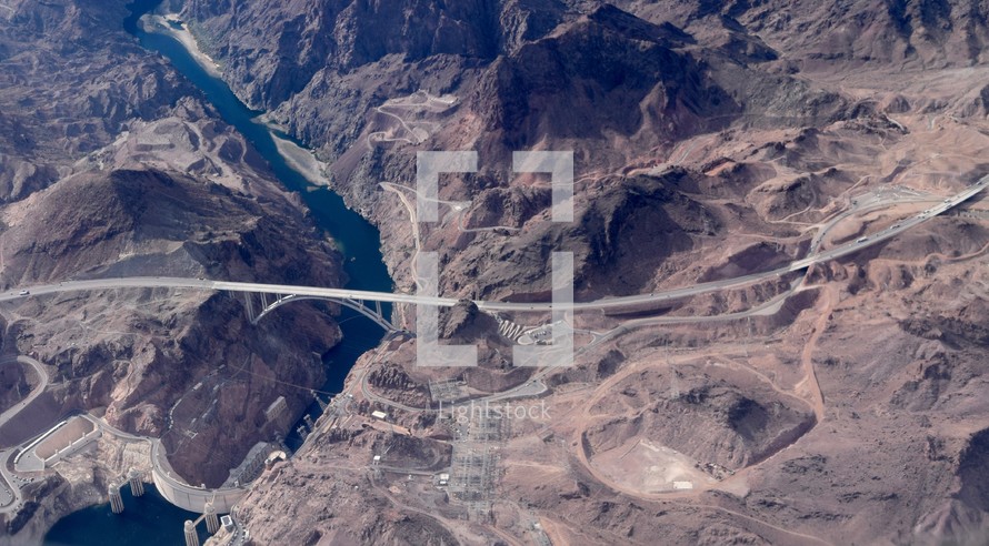 Aerial View over the Hoover Dam and Lake Mead