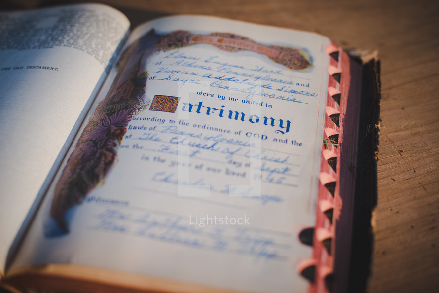 Matrimony Record in an old Bible 