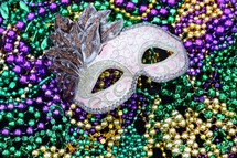 Mardi Gras beads and mask 