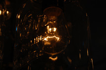 glowing lightbulb in a mason jar