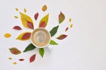 coffee cup surrounded by fall leaves 