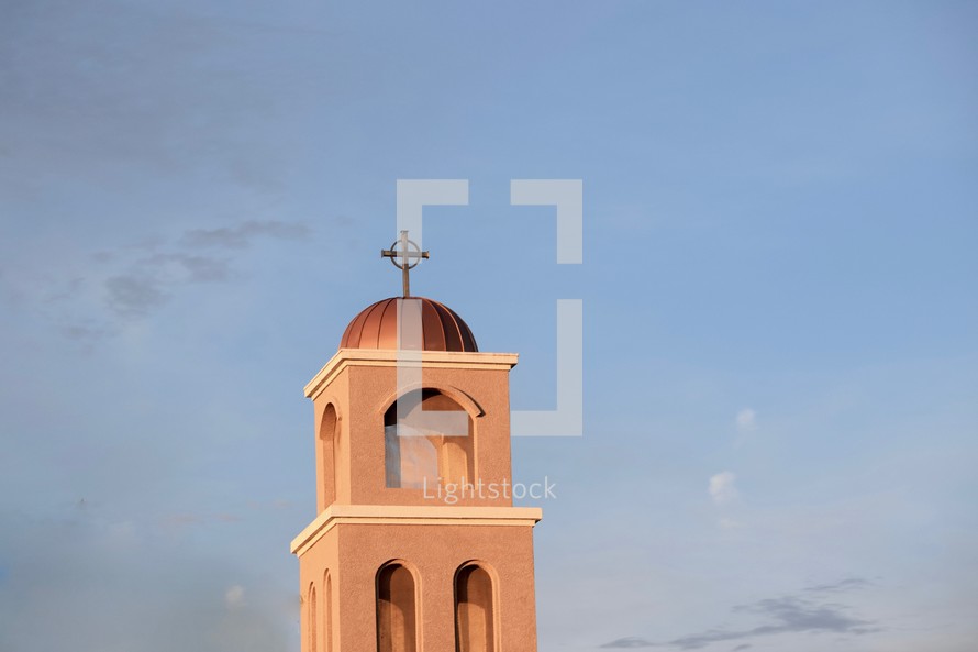 mission style church steeple with cross topper 