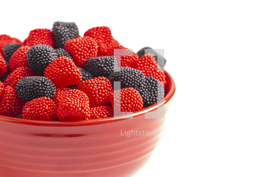Raspberry and Blackberry Gummy Candies Isolated on a White Background