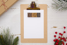 Christmas border and word menu on a clipboard 