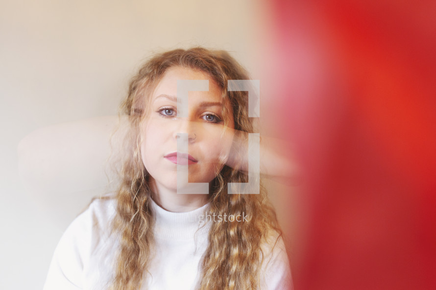 double exposure portrait of a young woman