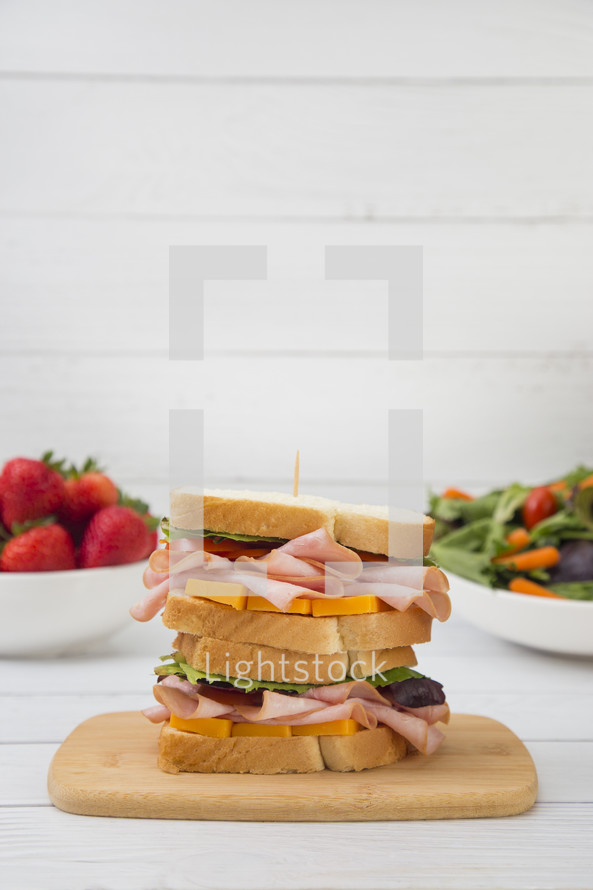 Stacked Ham and Cheese Sandwich with Vegetables
