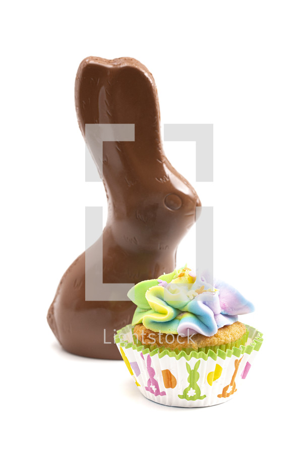 chocolate Easter bunny and cupcake 