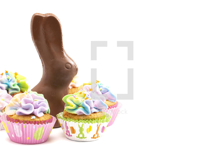 chocolate Easter bunny and cupcakes 