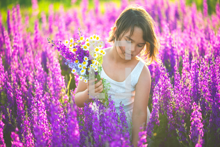 a girl picking flowers 