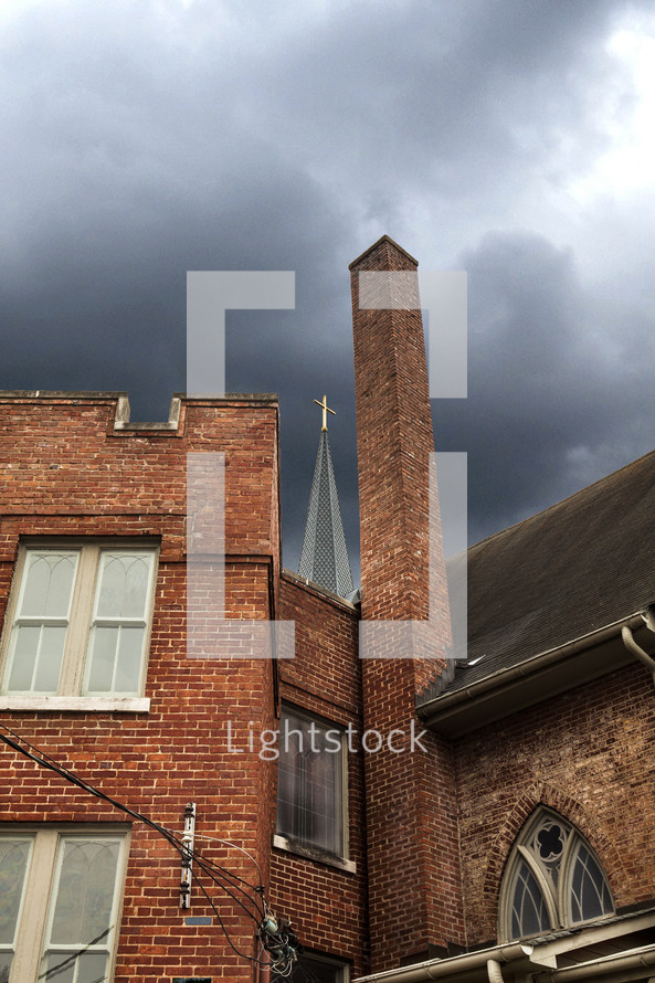 chimney and steeple on a church 