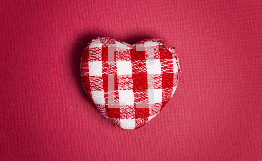 Red and White Plaid Love Heart on a red Background