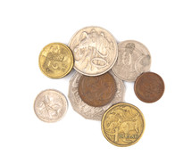 Australian Coins on a White Background